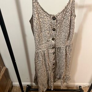 Beige Leopard Print Button-Front Sundress